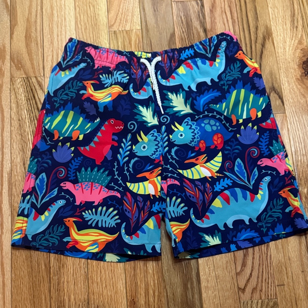 Kids Navy Blue Dinosaur Swim Trunks - Brand